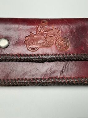 Leather Motorcycle Bifold Wallet - Red Brown